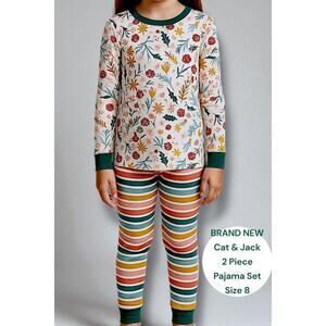 Cat & Jack Girls Pajama Set - SIZE 8 Floral Top & Striped Pants NEW NEVER WORN